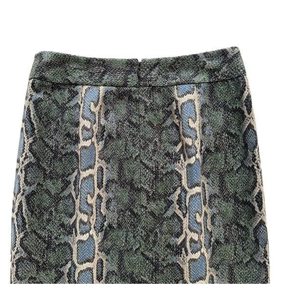 LOFT Pencil Skirt Blue Green Tan Snake Skin Print Knee Length Skirt Size 0 NEW - Picture 5 of 9